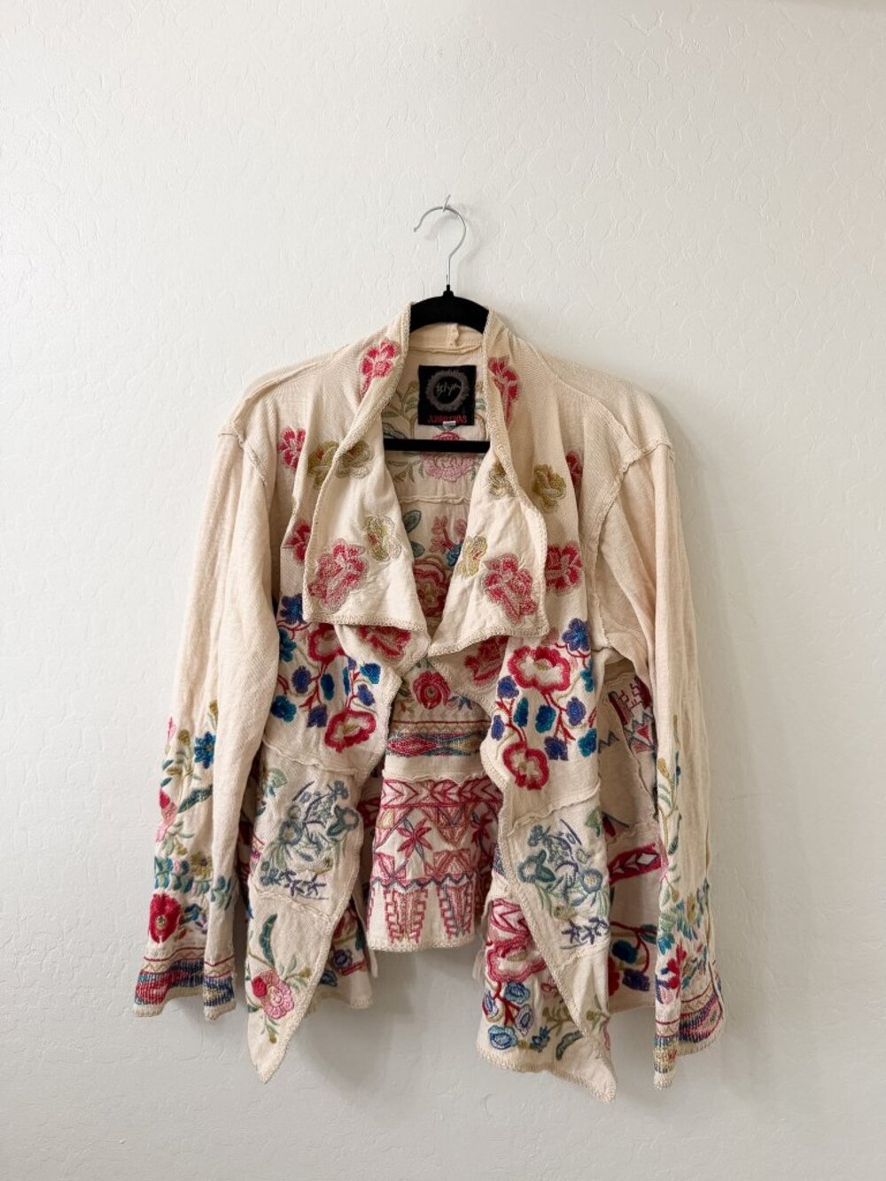 Johnny Was Biya Embroidered Krisly Wrap Cardigan Cream Rainbow - Picture 2 of 9